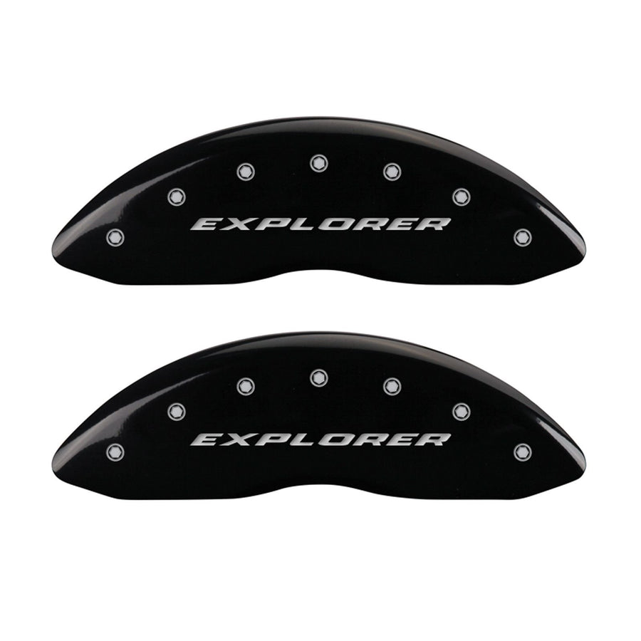 MGP 10243SXPLBK Caliper Covers Black Powder Coat Finish Front and Rear Caliper Cover, Set of 4 (Explorer Silver Characters, Engraved)