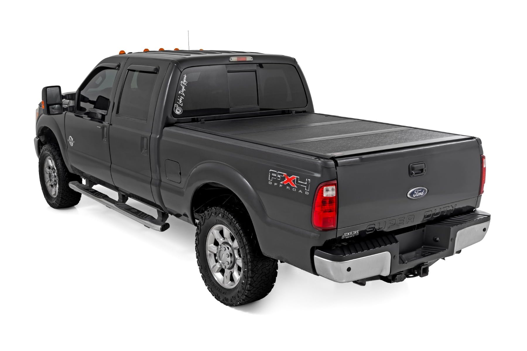 Low-Profile Rough Country Hard Tri-Fold Tonneau Cover for Ford F-250/F-350 Super Duty (1999-2016) - Aluminum Truck Bed Cover, Fits 6'10 Bed (81.9")