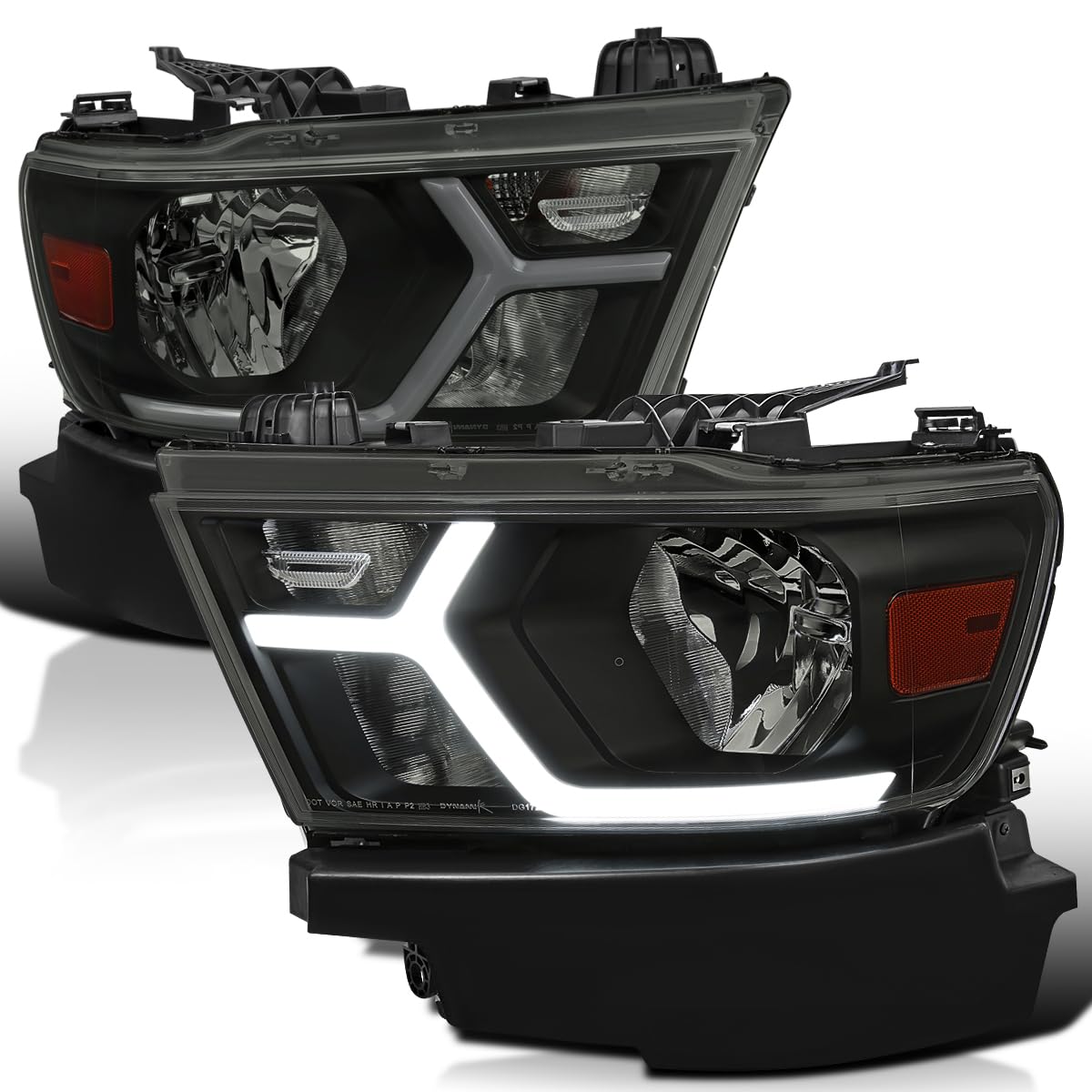Black Smoke LED Tube Headlights SPEC-D TUNING Compatible with 2019-2024 Dodge Ram 1500, Left + Right Pair Headlamps Assembly