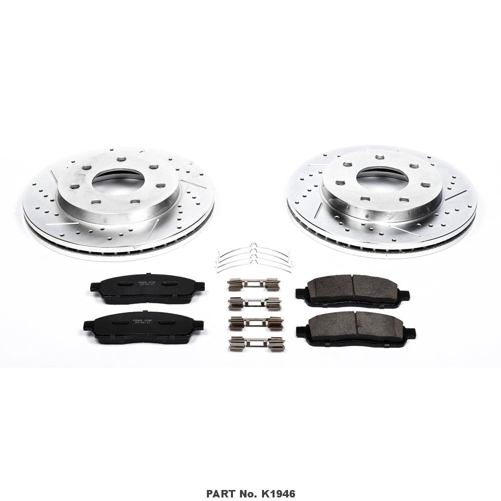 Power Stop K1946 Z23 Carbon Fiber Brake Pads with Drilled & Slotted Brake Rotors Kit Front