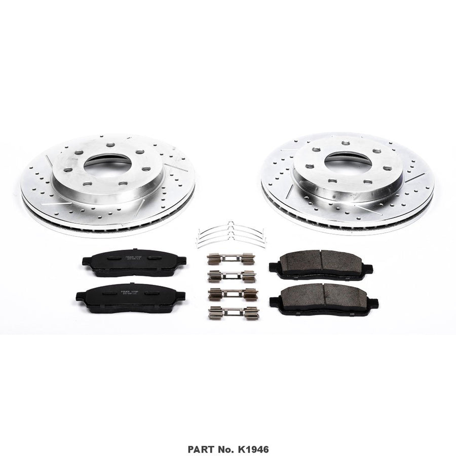 Power Stop K1946 Z23 Carbon Fiber Brake Pads with Drilled & Slotted Brake Rotors Kit Front
