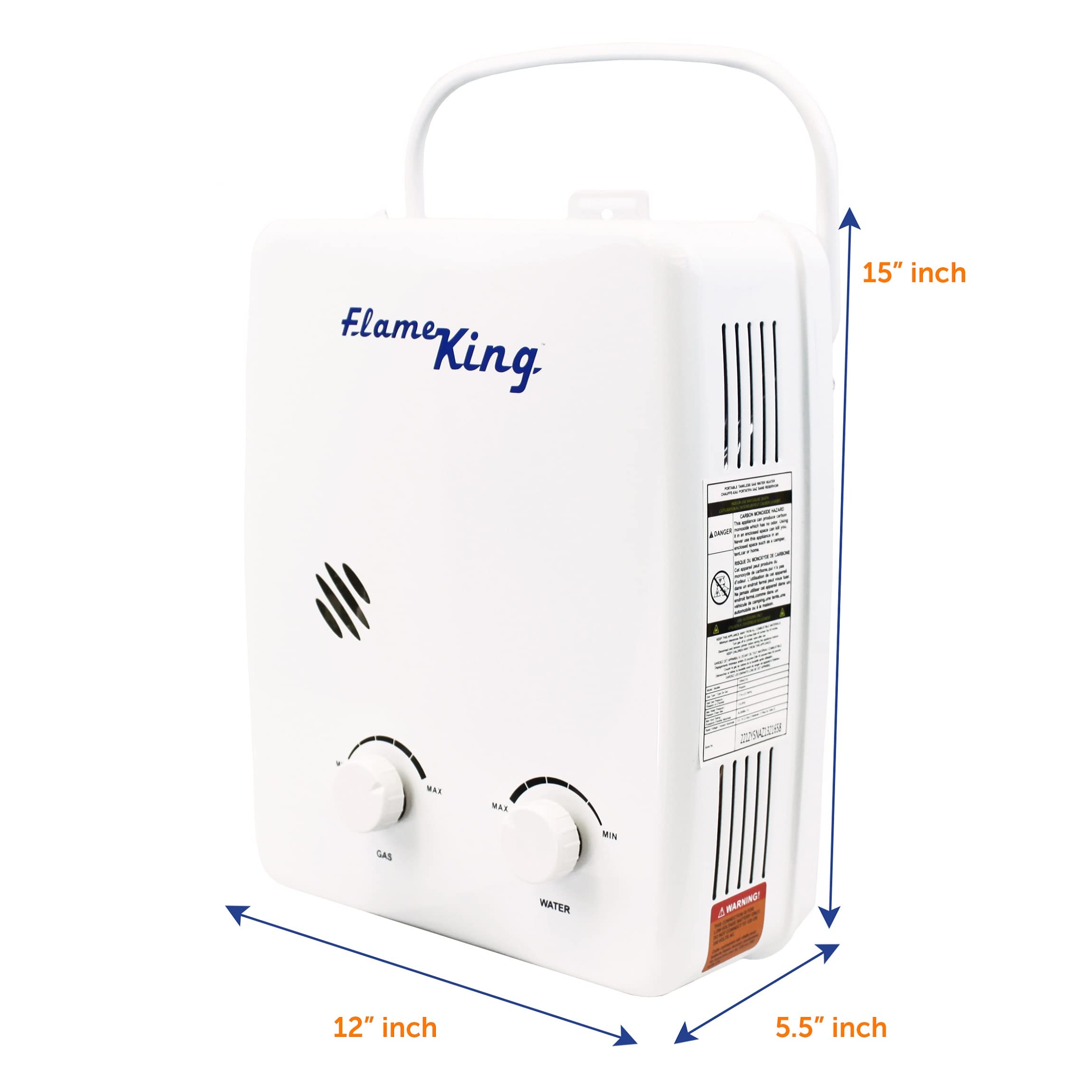 Flame King Portable Tankless Water Heater YSNAZ132 Propane Gas 5L 1.32GPM at 34,000 BTU, Outdoor Instant Hot Water Shower for RV, Camping, Farm, Cabins