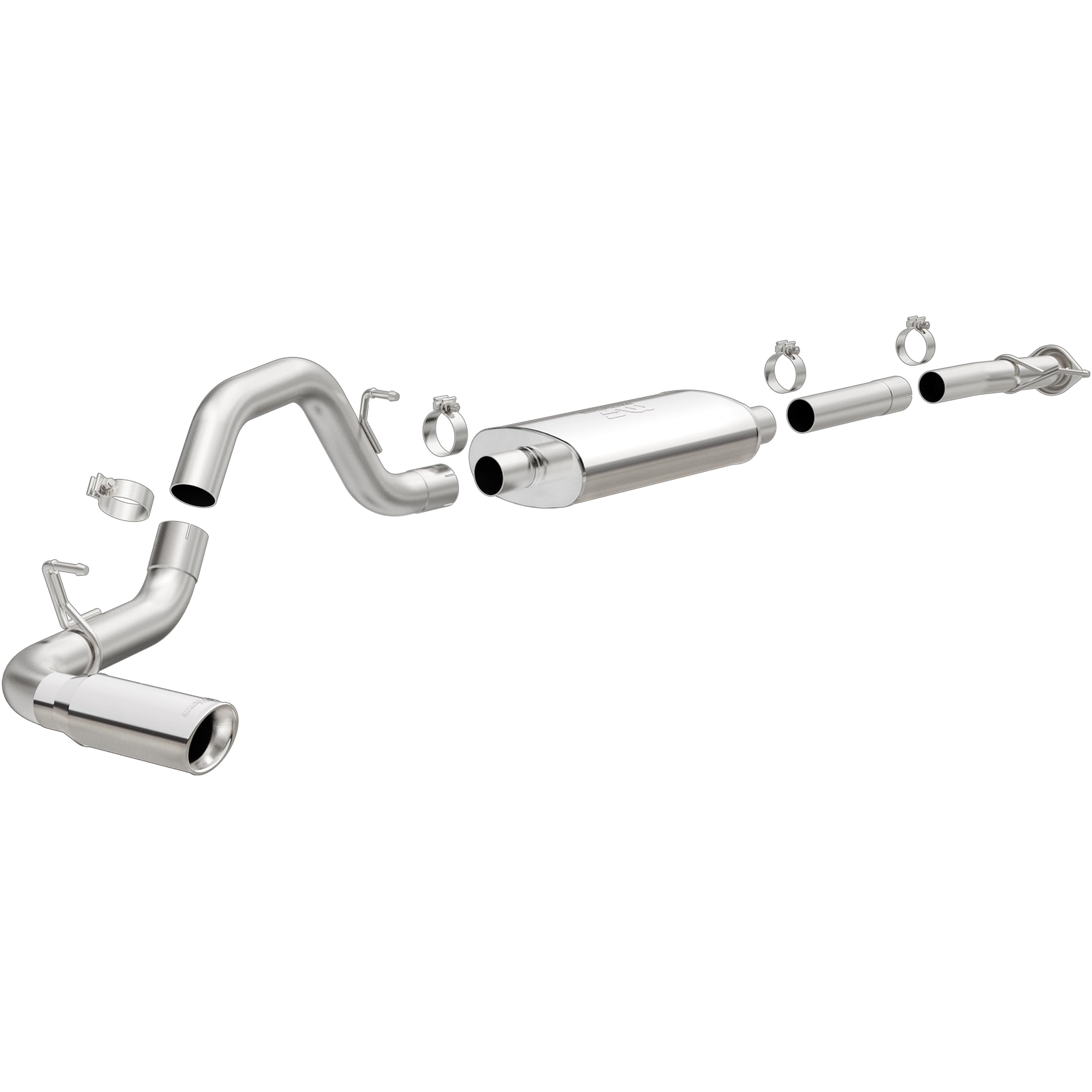 Cat-Back MagnaFlow Performance Exhaust System 19018 - Street Series, Stainless Steel 3in Main Piping, Single Passenger Side Rear Exit, Polished Finish 4in Exhaust Tip - Truck Performance Exhaust Kit