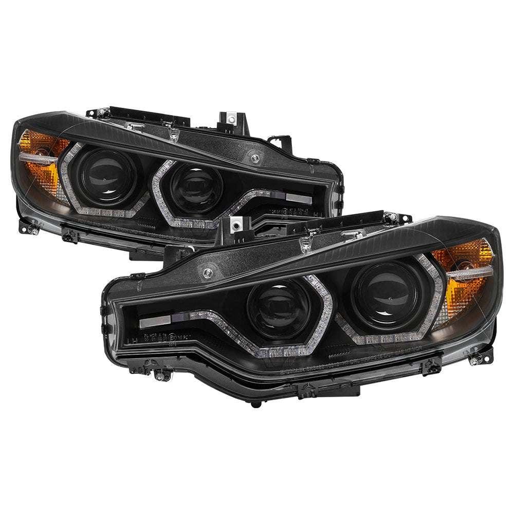 BMW F30 3 Series 2012-2014 Spyder 5084347 4DR Projector Headlights - LED DRL - Black