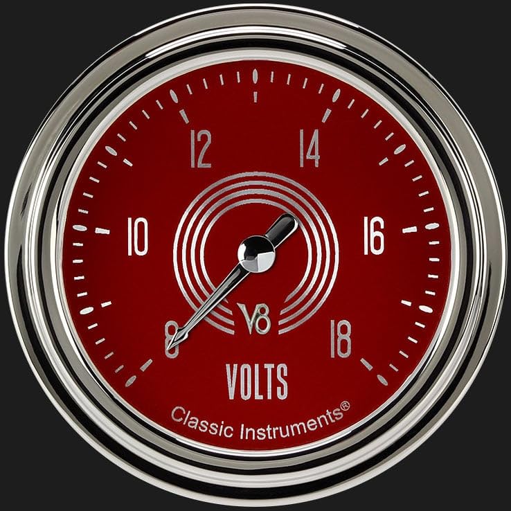 V8 Red Steelie Classic Instruments V8RS330SLC 2 5/8" Volt Gauge Full Sweep