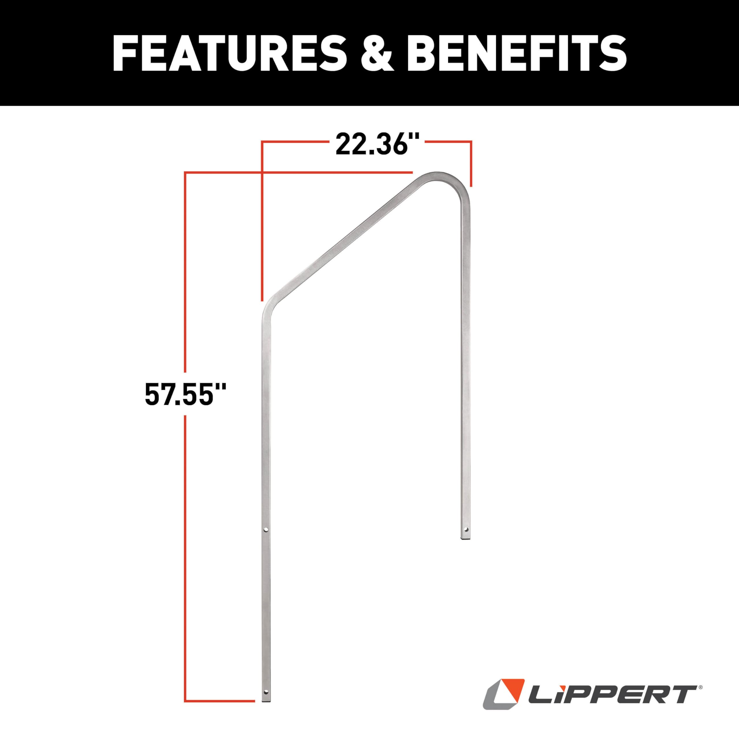 Lippert Entry Assist Handrail for Triple/Quad Victory Step RV Patio Steps, Aluminum Construction, Easy Installation - 2023024502