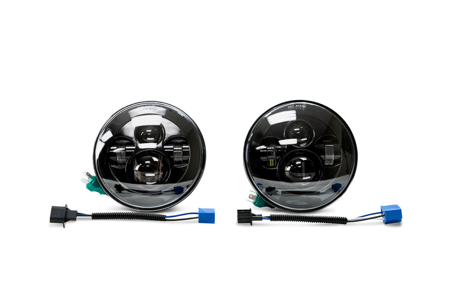 LED Projector Headlights | DV8 Offroad | Jeep Wrangler | 7-inch Round without Halo Ring | Superior Lighting Distance | Sold in Pairs | Simple Installation