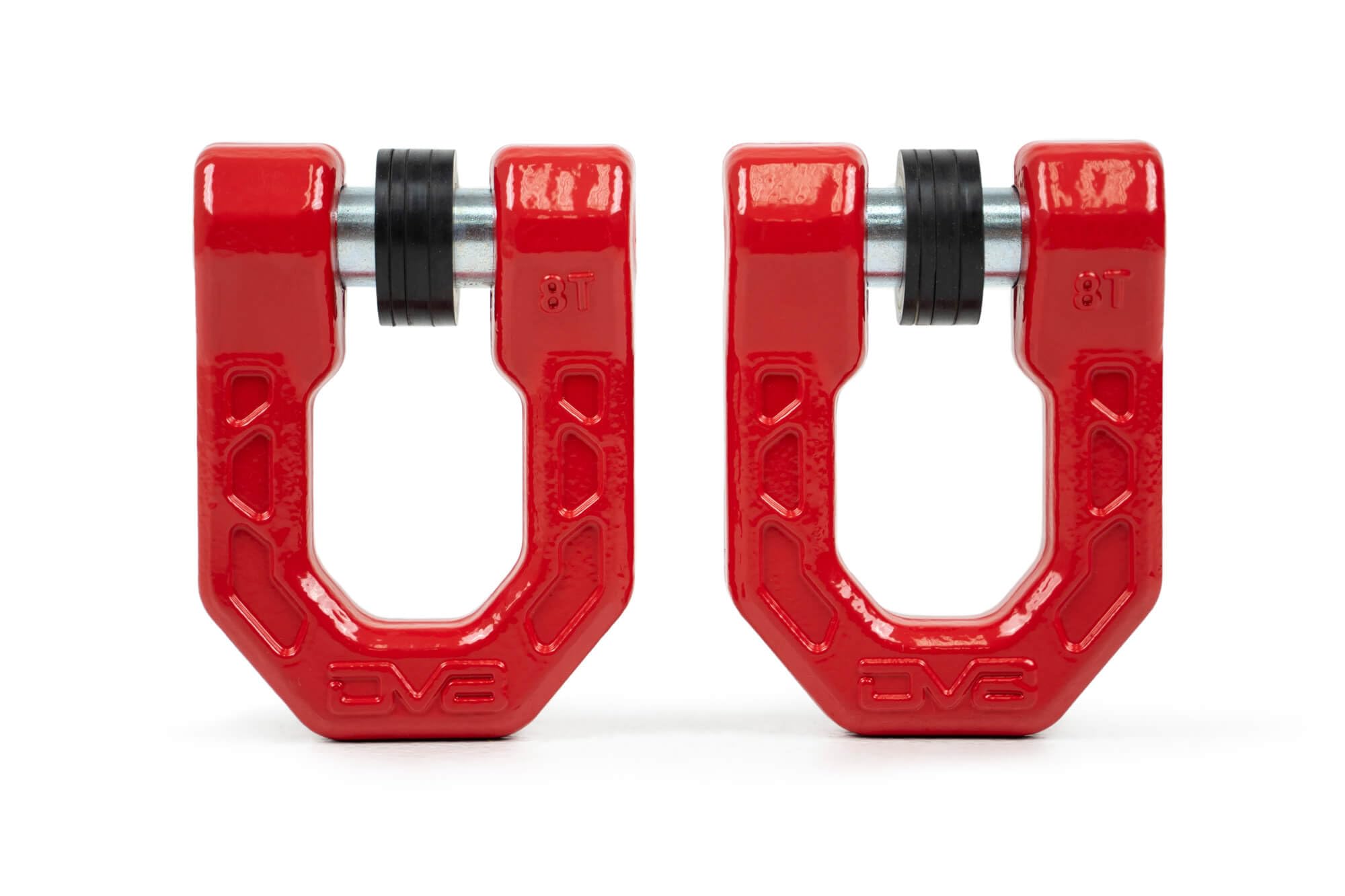 Offroad DV8 Elite Series D-Ring Shackles | Pair | 8 Ton Working Load Limit | (4) ⅛” & (4) 3/16” Isolators Included | 1&1/16” Thick Forged Steel D-Ring (Red)