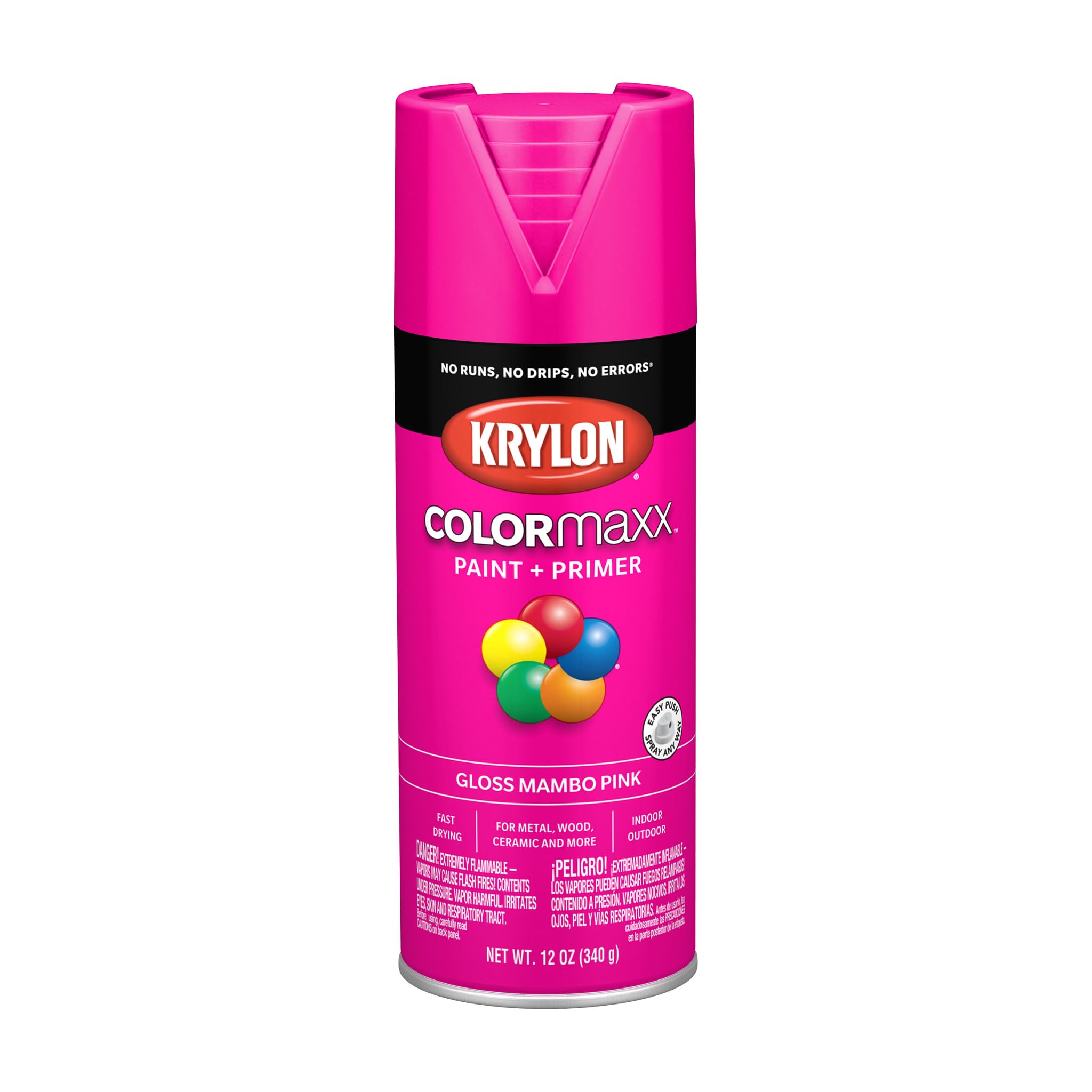 Krylon K05528007 Spray Paint and Primer COLORmaxx for Indoor/Outdoor Use, Gloss Mambo Pink, 12 Ounce (Pack of 1)