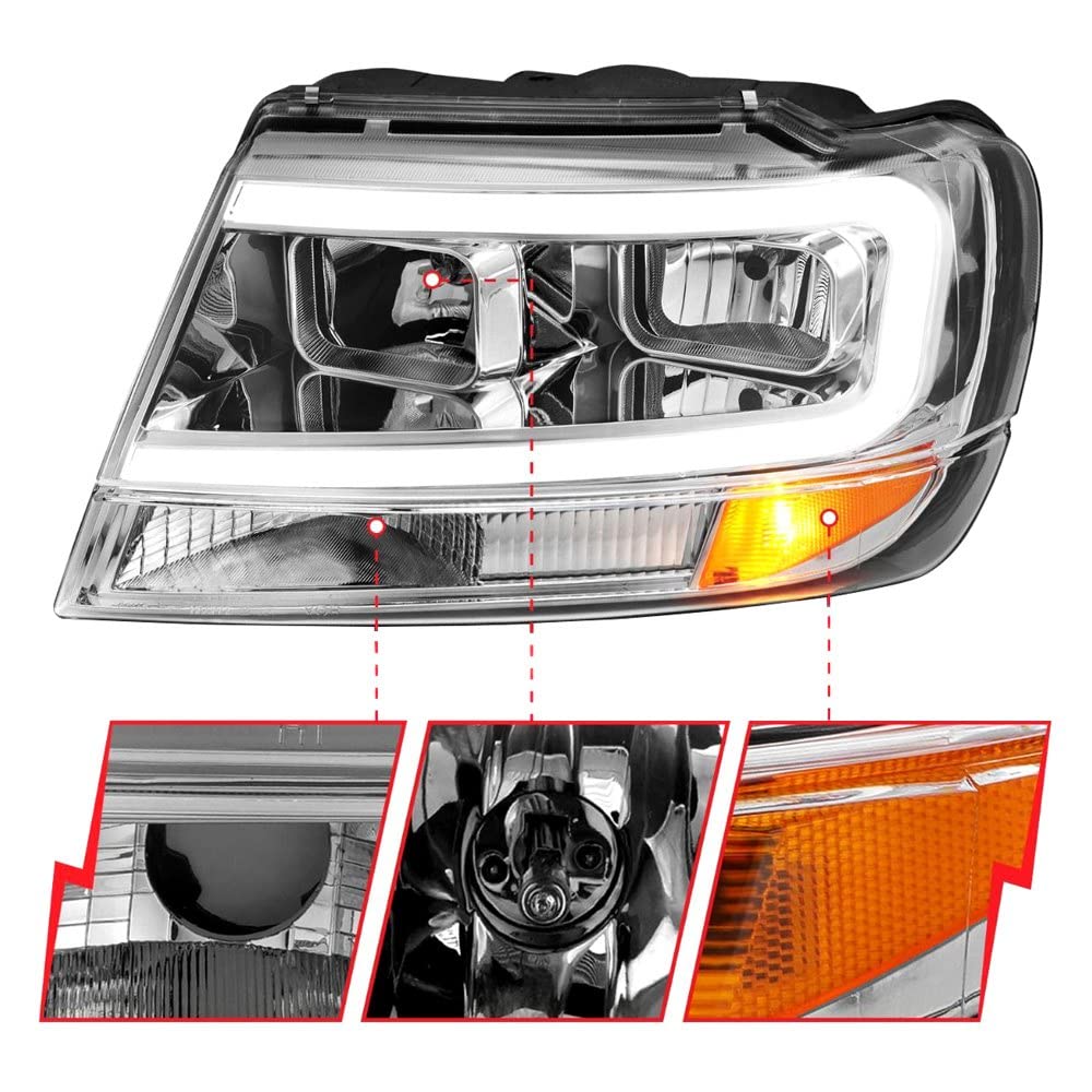 1999-2004 Jeep Grand Cherokee ANZO Crystal Headlights w/Light Bar Chrome Housing (111538)
