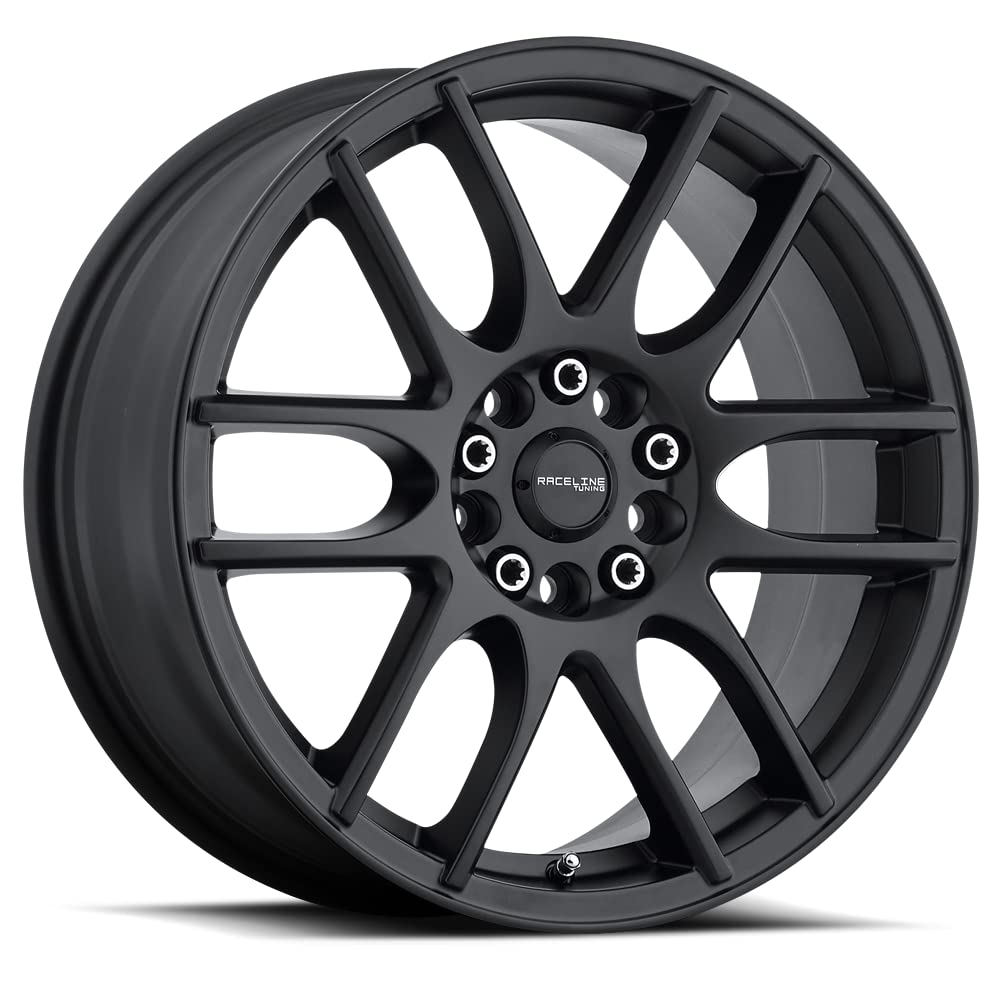 16X7"5X108/5X114.3 Bolt Pattern Raceline Wheels 141B Mystique Wheel Black +40mm Offset/(5.57"B/S) 6 Spoke Aluminum Passenger Car Wheels, Full Size Replacement Black Car Rims