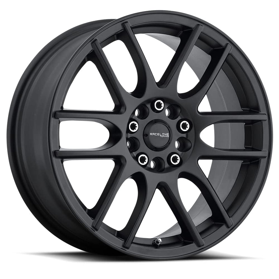18X7.5"5X114.3/5X127 Bolt Pattern Raceline Wheels 141B Mystique Wheel Black +42mm Offset/(5.9"B/S) 6 Spoke Aluminum Passenger Car Wheels, Full Size Replacement Black Car Rims