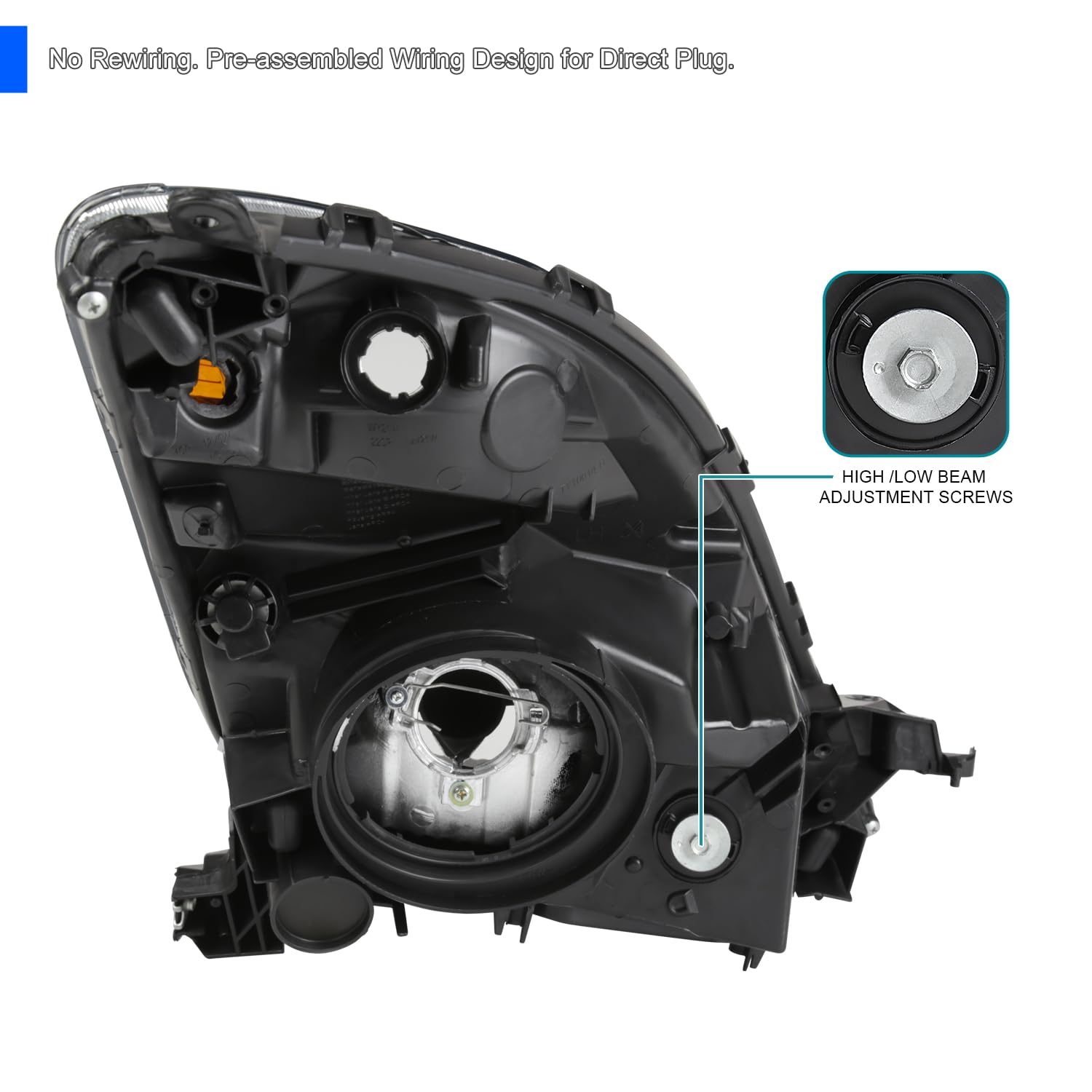 Black Headlights SPEC-D TUNING Compatible with 2006-2009 Toyota Prius, Left + Right Pair Headlamp Assembly