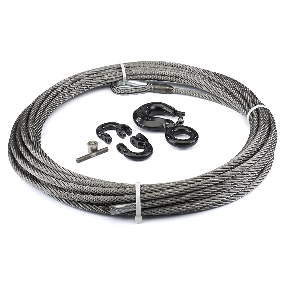 Galvanized Steel Cable Wire Rope with Hook, WARN 77594 Winch Accessory, 1/2" Diameter x 75' Length