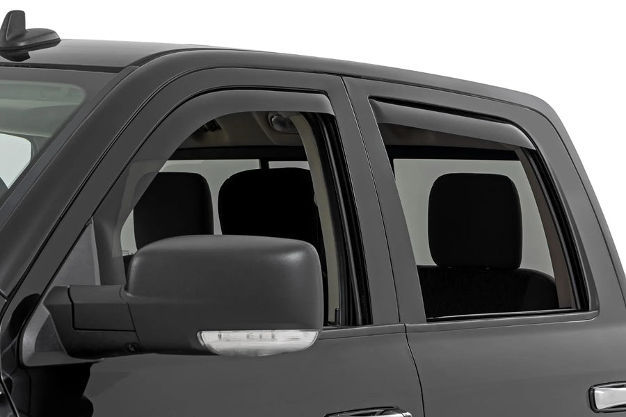 Rough Country Window Rain Guards in-Channel for Ram 1500 (2009-2018) & 2500/3500 Crew Cab (2019-2025) - Low Profile Window Visors, 4-Pc Rain Guard for Trucks