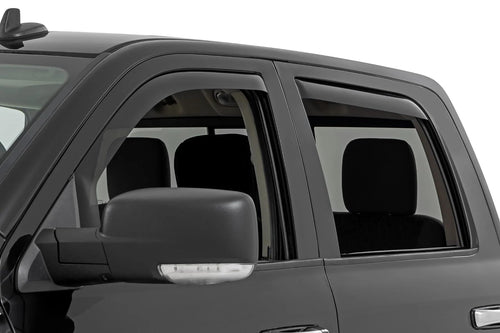 Rough Country Window Rain Guards in-Channel for Ram 1500 (2009-2018) & 2500/3500 Crew Cab (2019-2025) - Low Profile Window Visors, 4-Pc Rain Guard for Trucks