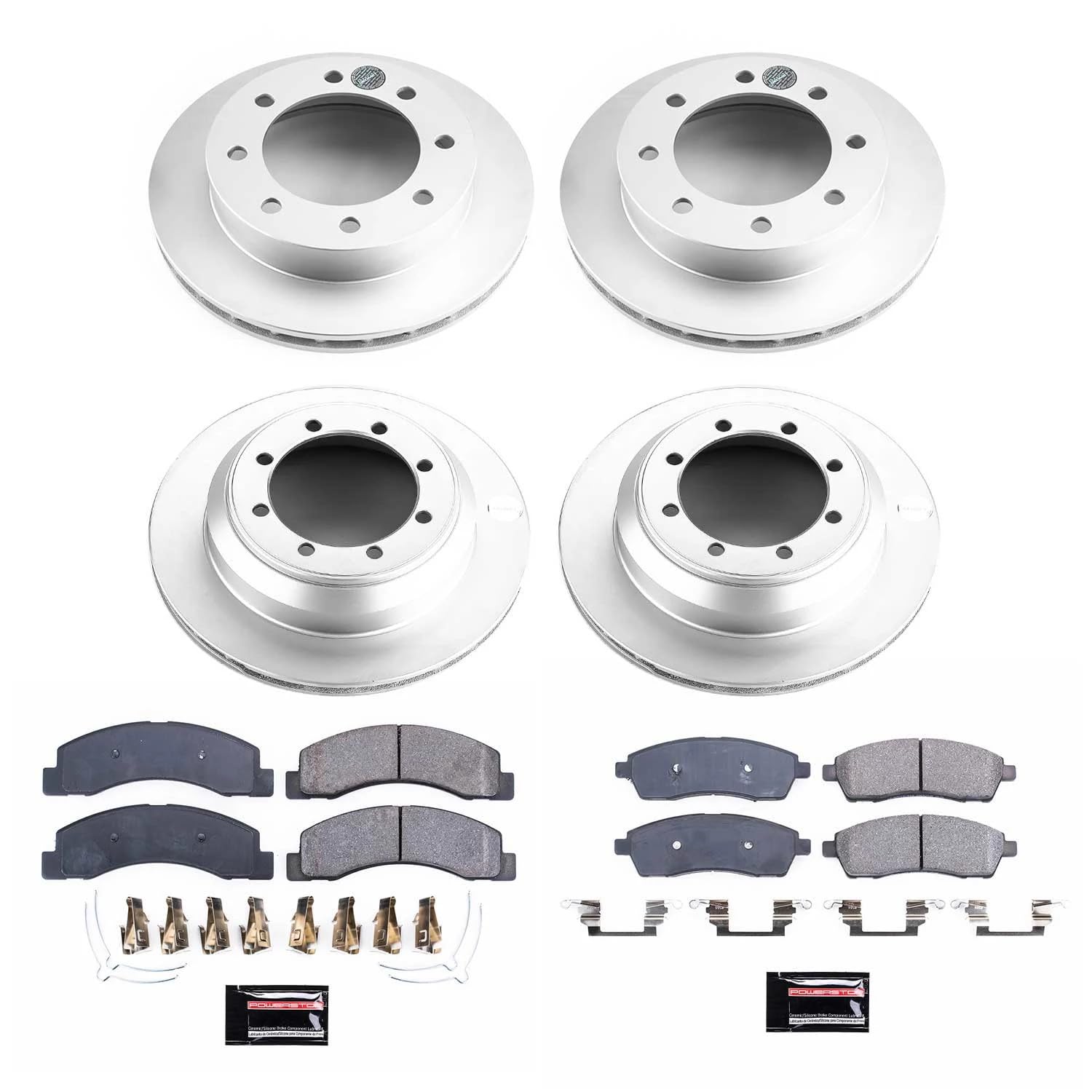 Power Stop CRK1886 Coated Brake Rotors and Z17 Front and Rear Brake Pads Kit For Ford F-350 Super Duty 1999 [Model Specific]