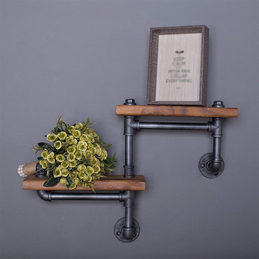 Vintage Iron YIMJ Coat Rack Water Pipe Wall Mount Art with Wood Board Shelf Vintage Bookshelf Kitchen Shelf, c