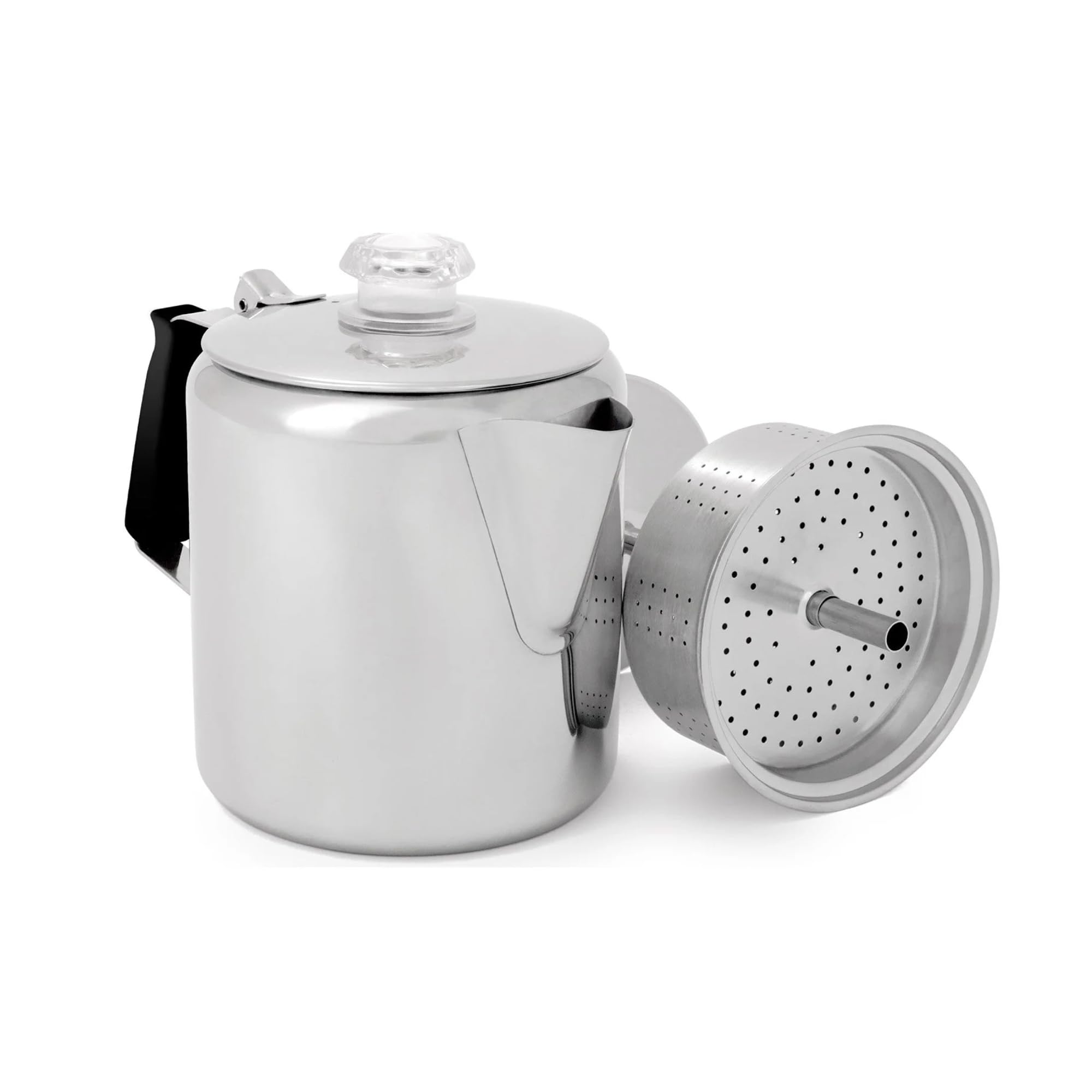 GSI Outdoors Glacier Stainless Steel Percolator Coffee Pot I with Silicone Handle for Camping, Backpacking, Travel, RV & Hunting - Stove Safe - 6 Cup