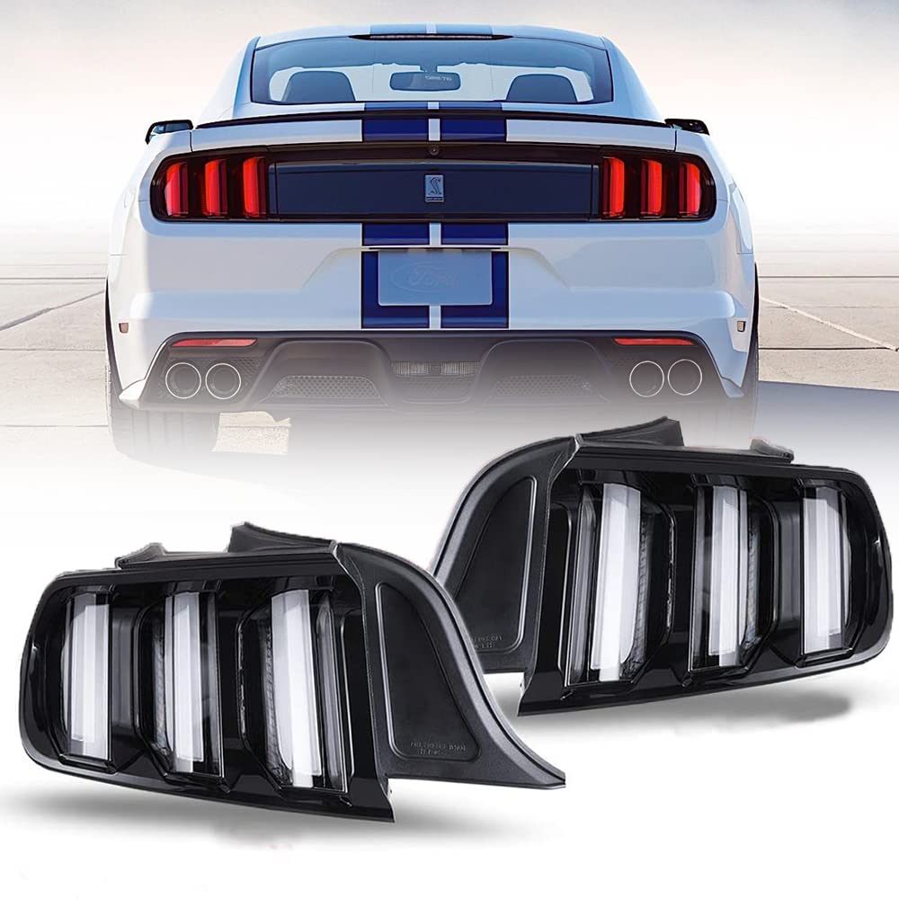 Euro Style Winjet Compatible with 2015 2016 2017 2018 2019 2020 Ford Mustang LED Sequential Tail Lights Rear Lamps (Clear)