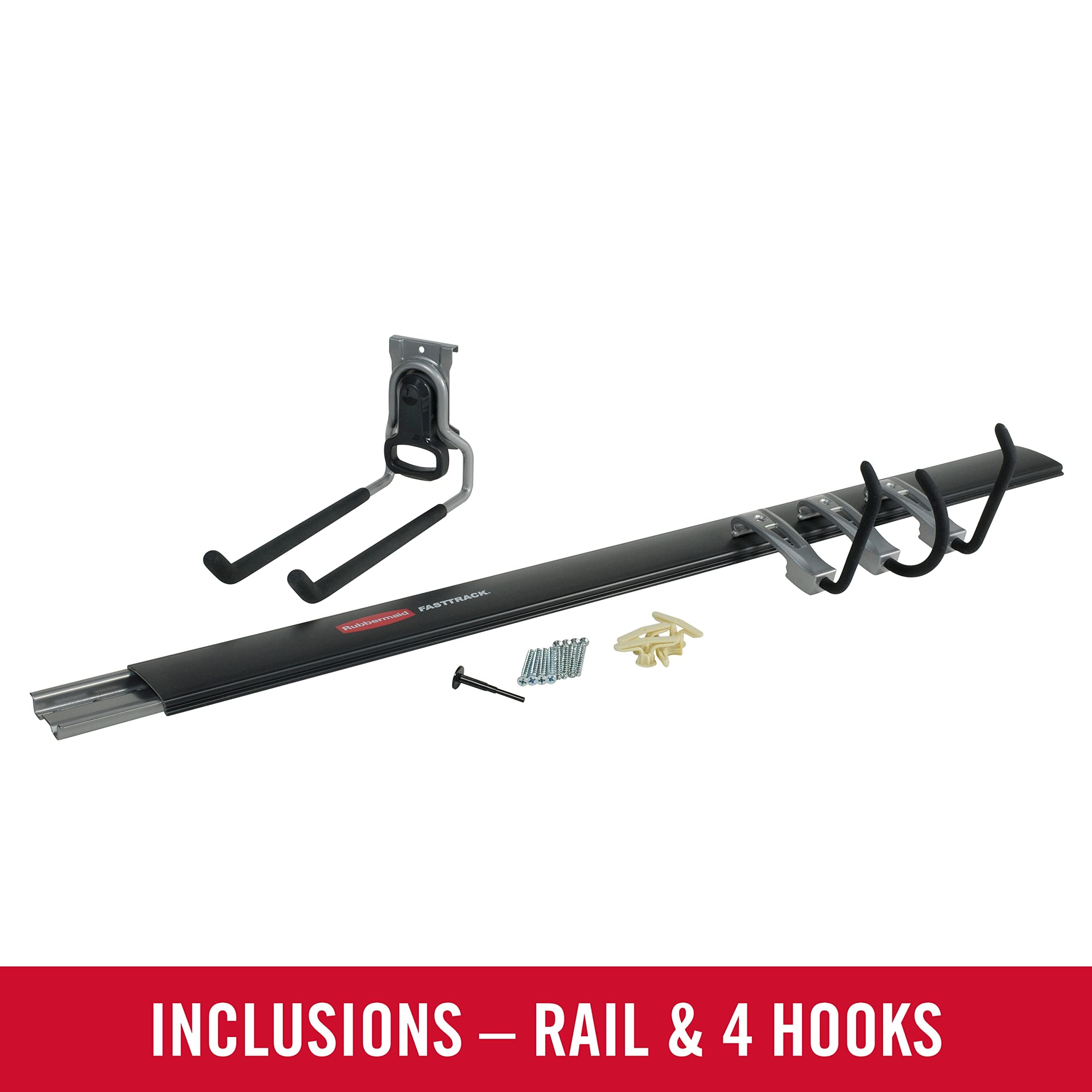 Rubbermaid FastTrack Garage Storage Utility Hooks All in One 5 Piece Black Kit and Tool Organizer Heavy Duty for Home/Garage/Shed/Garden