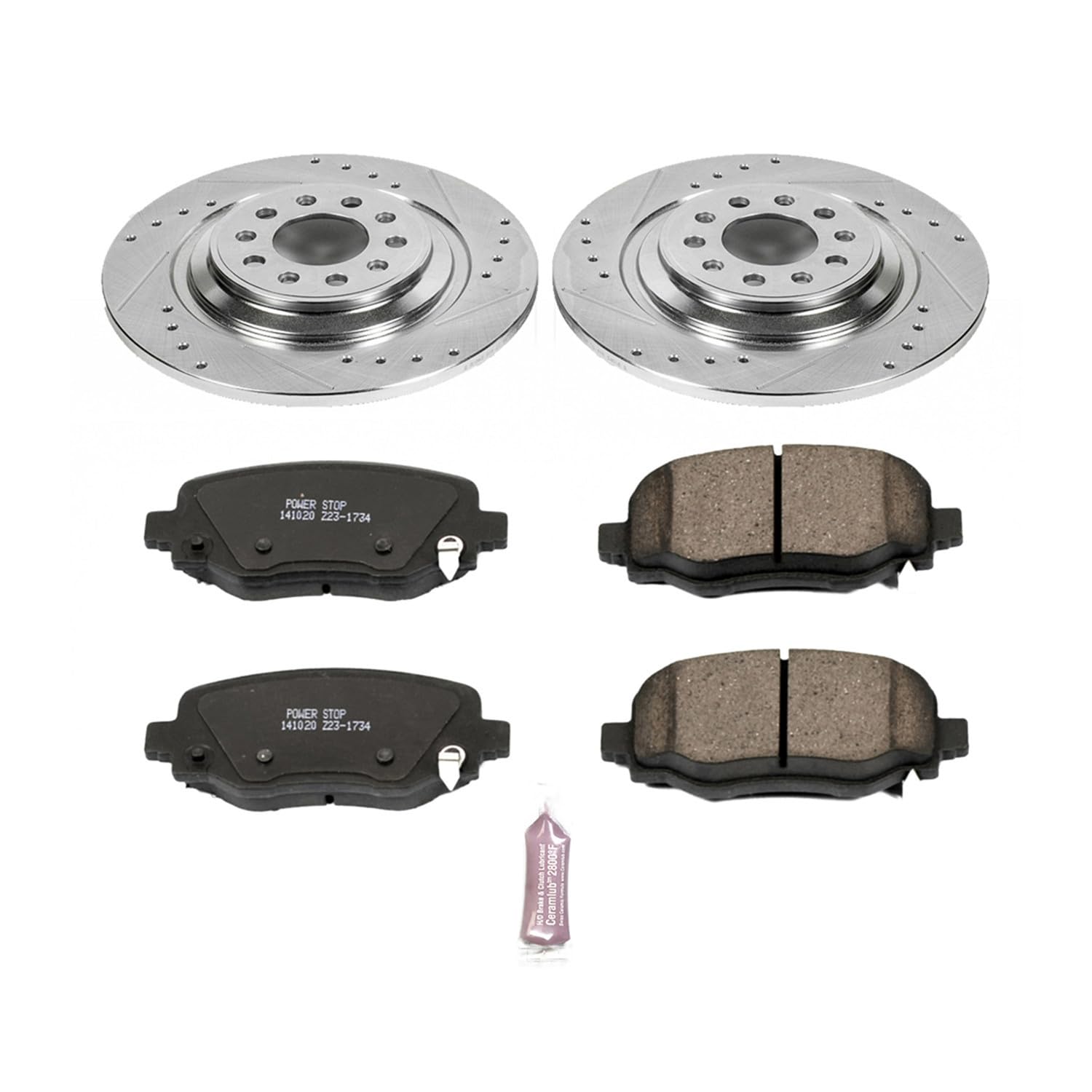 Power Stop K6542 Z23 Carbon Fiber Brake Pads Rear with Drilled & Slotted Brake Rotors Kit For Jeep Cherokee 2014-2022 [Model Specific]