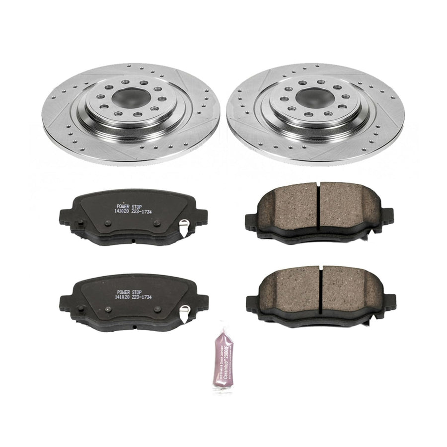 Power Stop K6542 Z23 Carbon Fiber Brake Pads Rear with Drilled & Slotted Brake Rotors Kit For Jeep Cherokee 2014-2022 [Model Specific]
