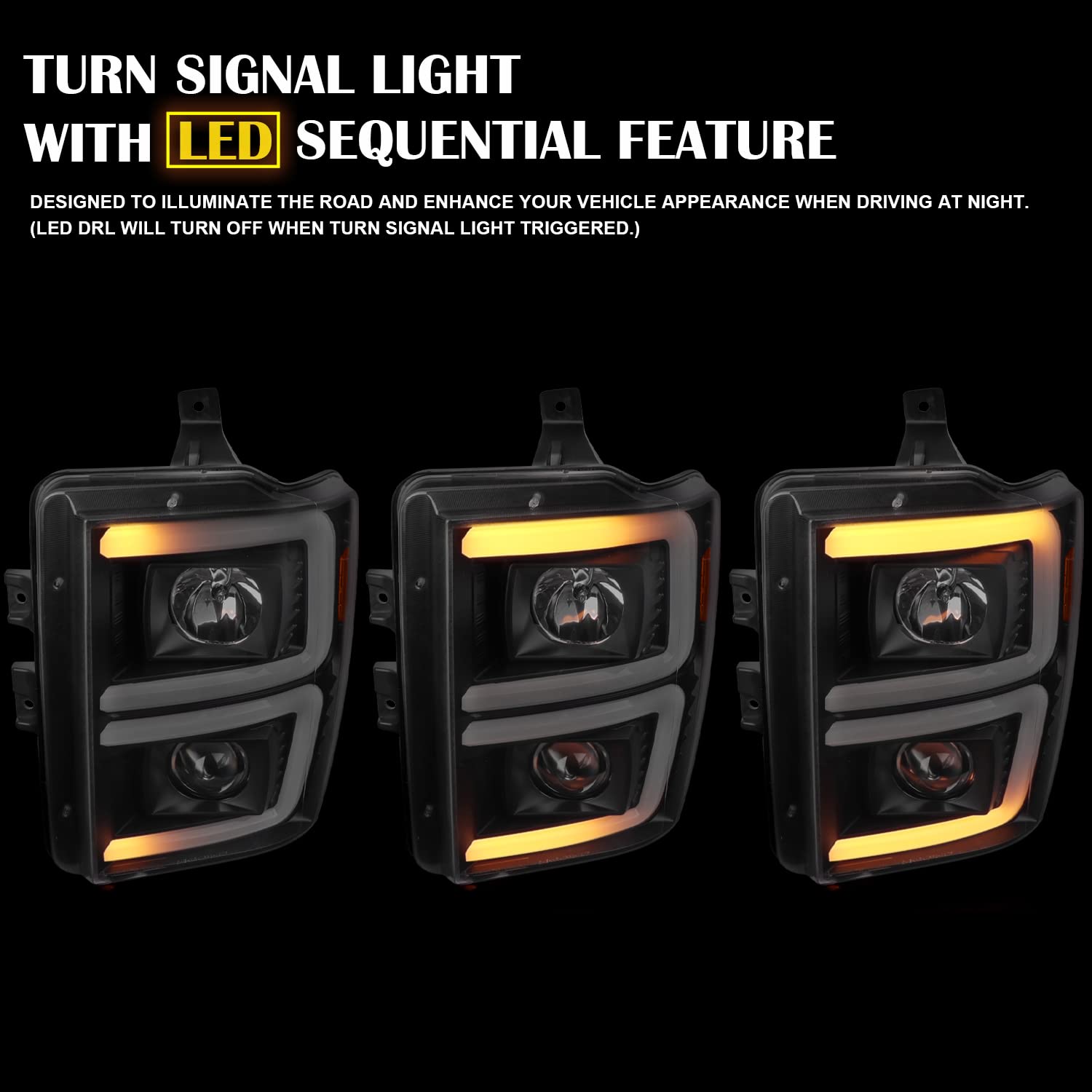 Black Sequential Switchback Projector Headlights SPEC-D TUNING Compatible with 2008-2010 Ford F-250, F-350, F-450