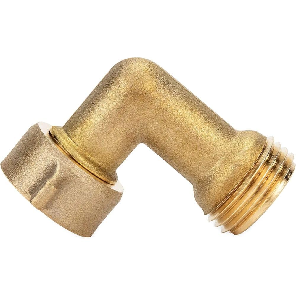 90-Degree Hose Elbow Camco For RVs - Solid Brass Construction- Certified Lead-Free - Features Convenient Easy Grip Connector - For RV Water Hoses, Residential Outdoor Faucets, & More - 1-Pack (22505)