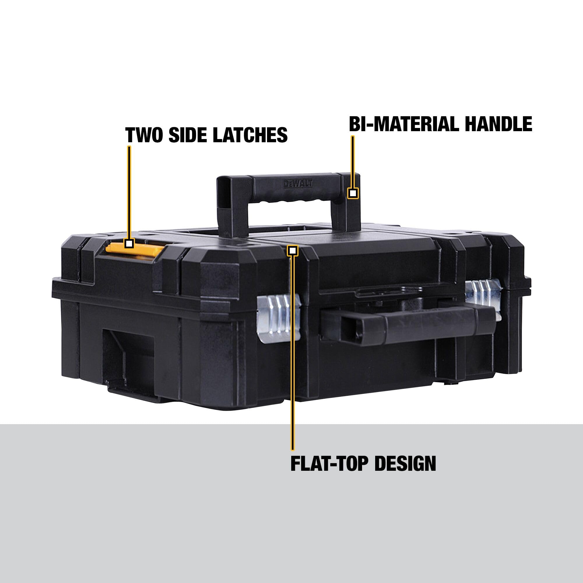 DEWALT Tool Box TSTAK II, Flat Top Storage Case, Organizer Box Holds Up To 66 lbs, Flexible Platforms for Stacking, 13 Inch (DWST17807)