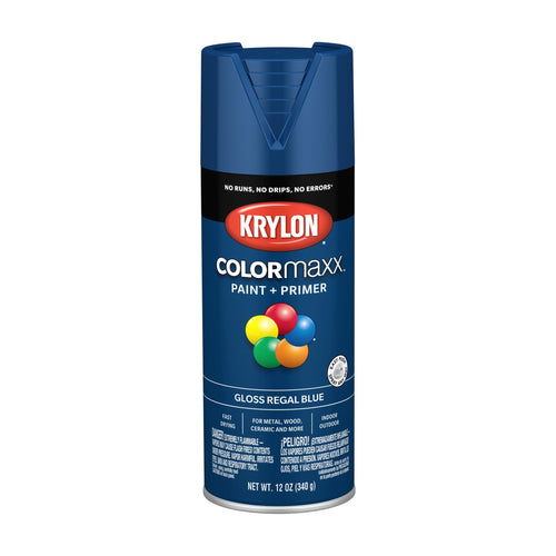 Krylon K05535007 Spray Paint and Primer COLORmaxx for Indoor/Outdoor Use, Gloss Regal Blue 12 Ounce (Pack of 1)