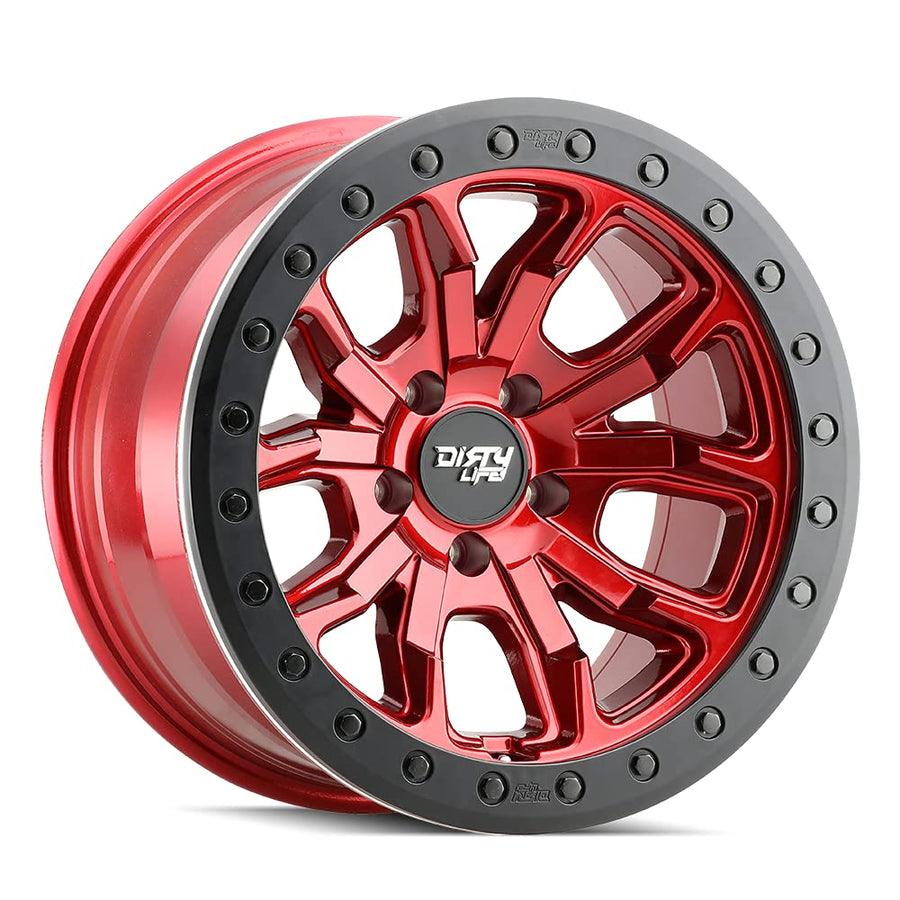 Dirty Life Crimson Candy RED DT-1 Wheel with Alloy Steel (17 x 9. inches /6 x 87 mm, -12 mm Offset)