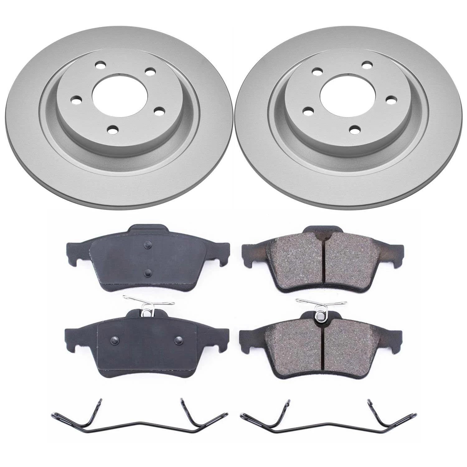 Power Stop Coated Brake Rotor CRK5842 & Ceramic Brake Pads- rear For Mazda 5 2008-2010, Mazda 5 2012-2015 [Model Specific]