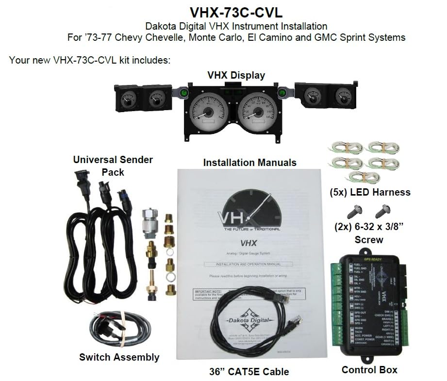 Chevy Chevelle / Monte Carlo VHX System, Black Alloy Style Face, Blue Display 1973-77