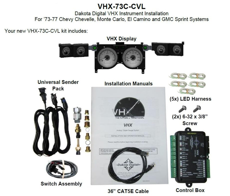 Chevy Chevelle / Monte Carlo VHX System, Black Alloy Style Face, Blue Display 1973-77