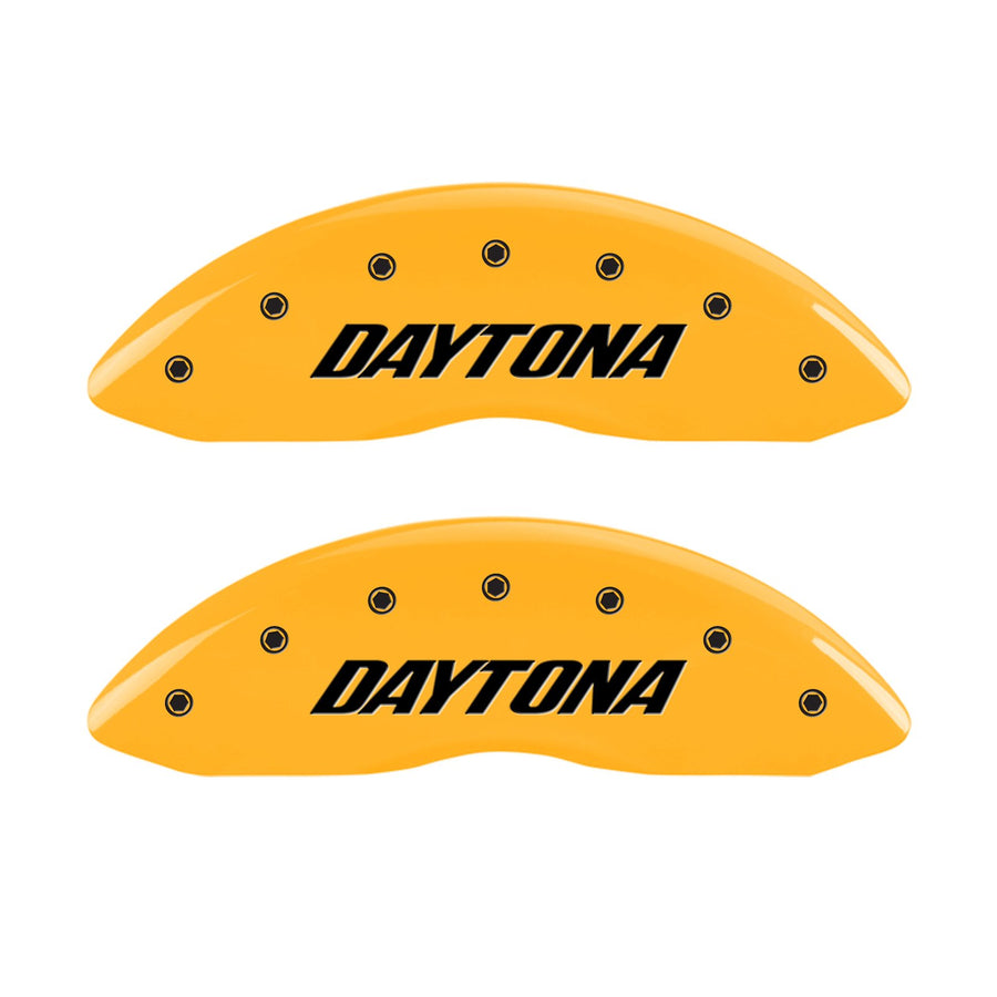 MGP Caliper Covers Set of 4 12001SDAYYL, Engraved Front and Rear: Daytona, Yellow Powder Coat Finish, Black Characters 4 Pack