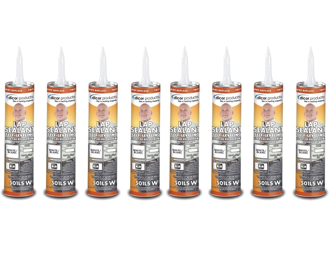 Self Leveling Dicor RV Rubber Roof Sealant Caulk, White, (8)
