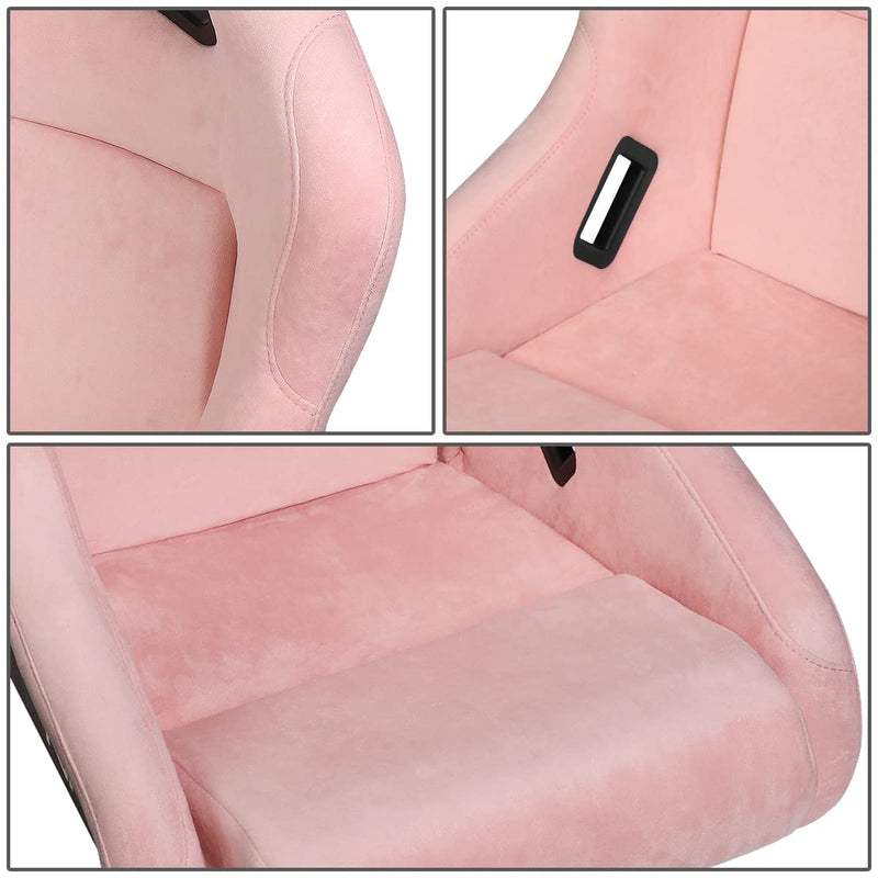 NRG Innovations Universal Fixed Back Bucket Racing Seat NRG-FRP-303PK-PRISMA for 5-Point Harnesses, Size M, Pink Alcantara Material, 22" W X 34" H X 16" D