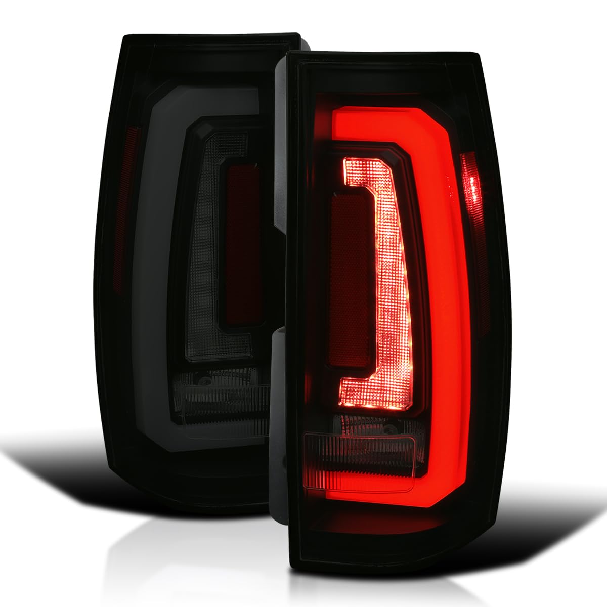 Black Smoke Tail Lights SPEC-D TUNING w/White LED Sequential Turn Signals and Startup Animation Compatible with 2007-2014 Chevy Tahoe, Suburban, GMC Yukon/Denali/XL, Left + Right Pair Assembly
