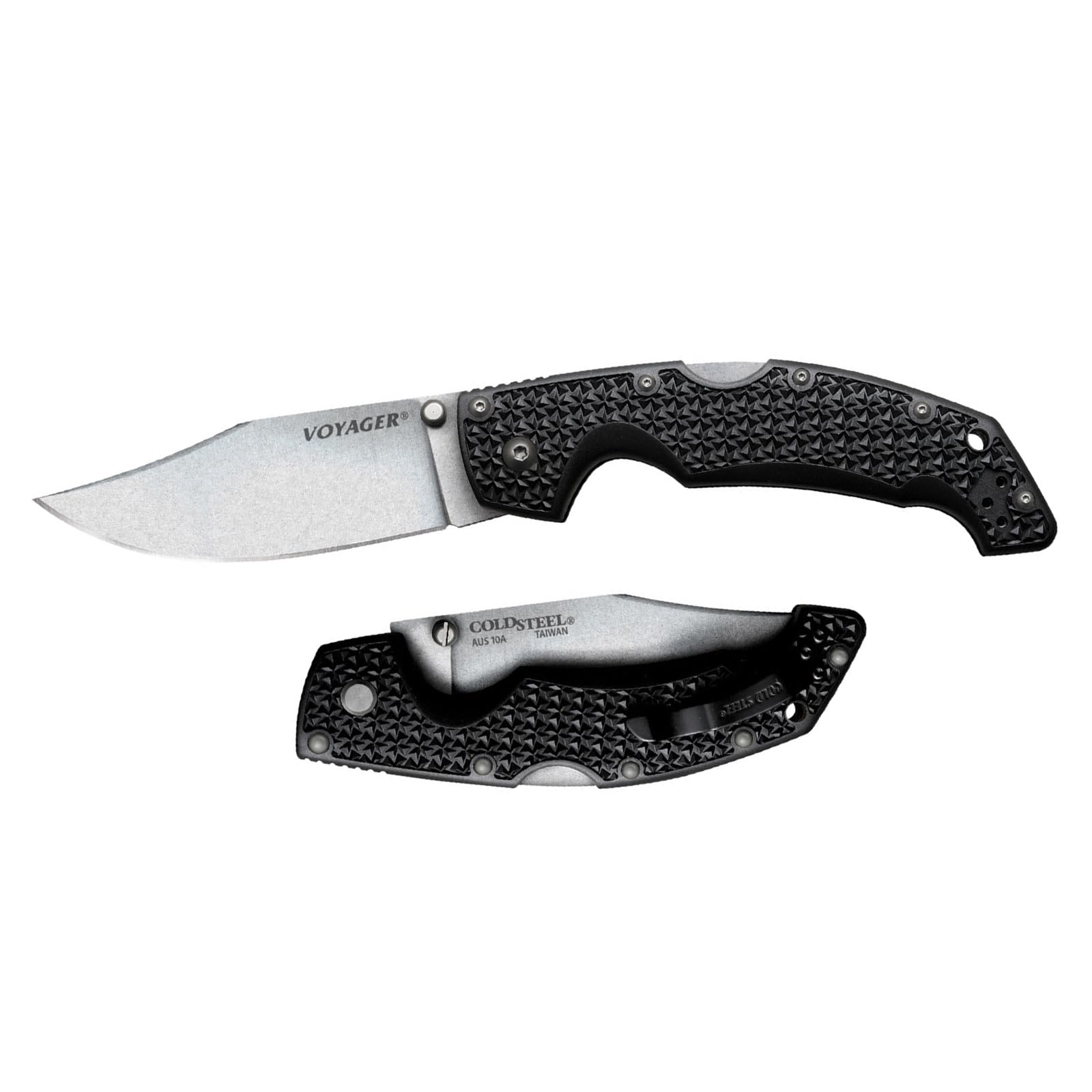 Cold Steel Large Voyager 4" AUS10A Clip Point Razor-Sharp Blade 5.25" Griv-Ex Handle Everyday Carry Tactical Folding Knife, Boxed