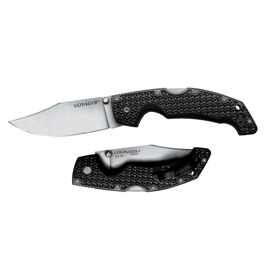 Cold Steel Large Voyager 4" AUS10A Clip Point Razor-Sharp Blade 5.25" Griv-Ex Handle Everyday Carry Tactical Folding Knife, Boxed