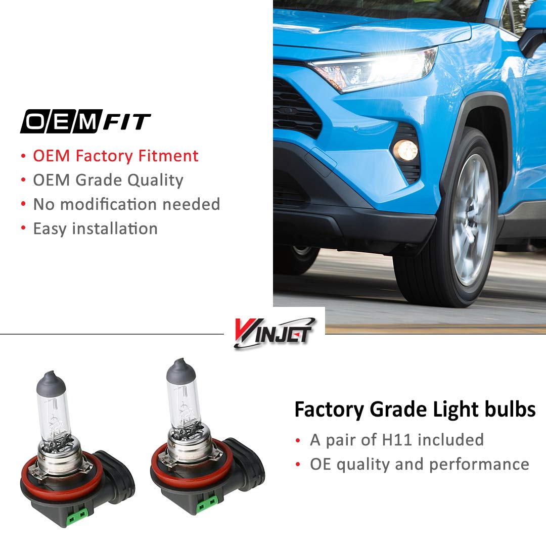 Fog Lights Assembly Winjet Fit For 2019 2020 2021 2022 2023 2024 2025 Toyota RAV4, Driver & Passenger Driving Fog Lamps Replacement w/ H11 Halogen Bulbs (Black Housing Clear Lens)