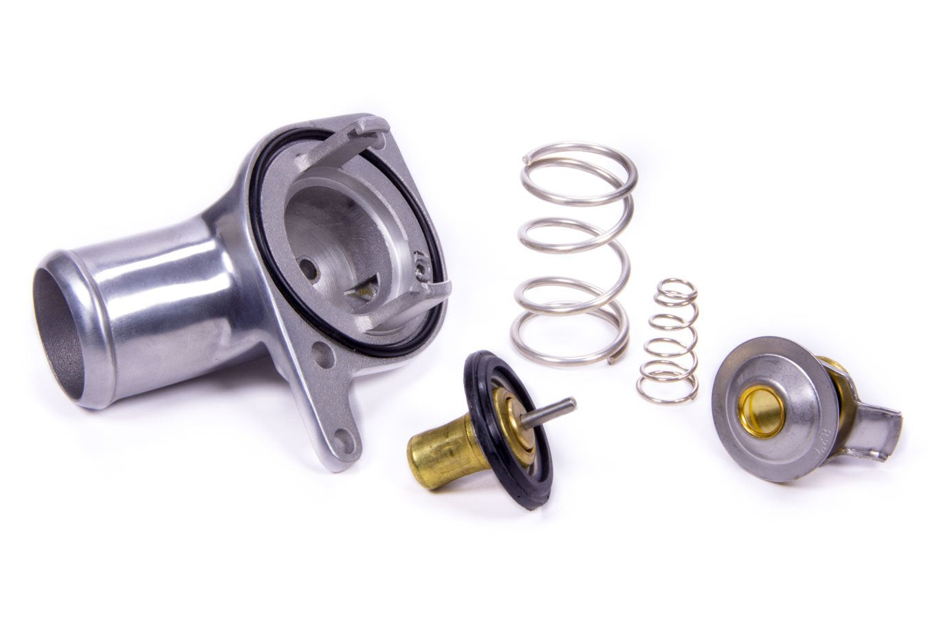 Polished PRW Cast Aluminum 90° Water Neck Outlet and Thermostat for GM LS Series
