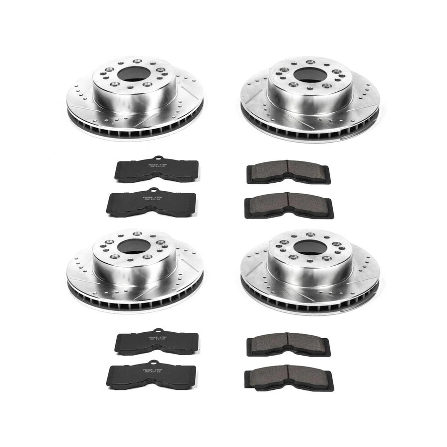 Power Stop K2769 Z23 Carbon Fiber Brake Pads Front and Rear with Drilled & Slotted Brake Rotors Kit For Chevrolet Camaro 1969 [Model Specific]