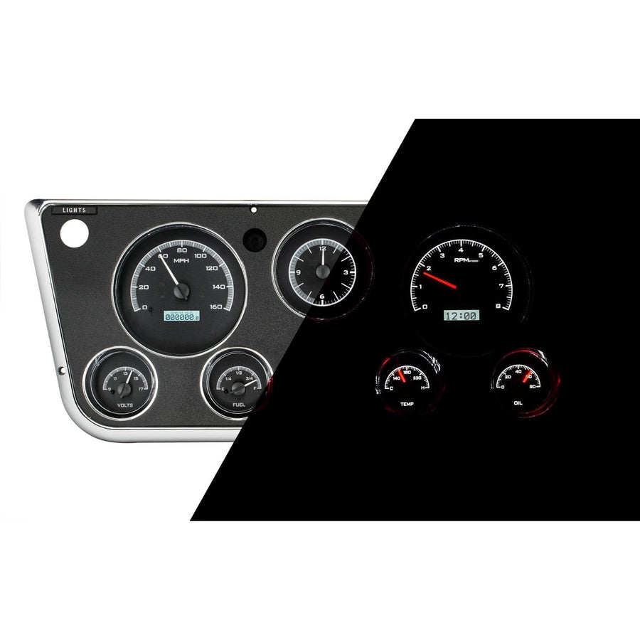 Dakota Digital Analog Dash Gauge & Clock 67 - 72 Chevy Pickup Truck Black Alloy White VHX-67C-PA-K-W