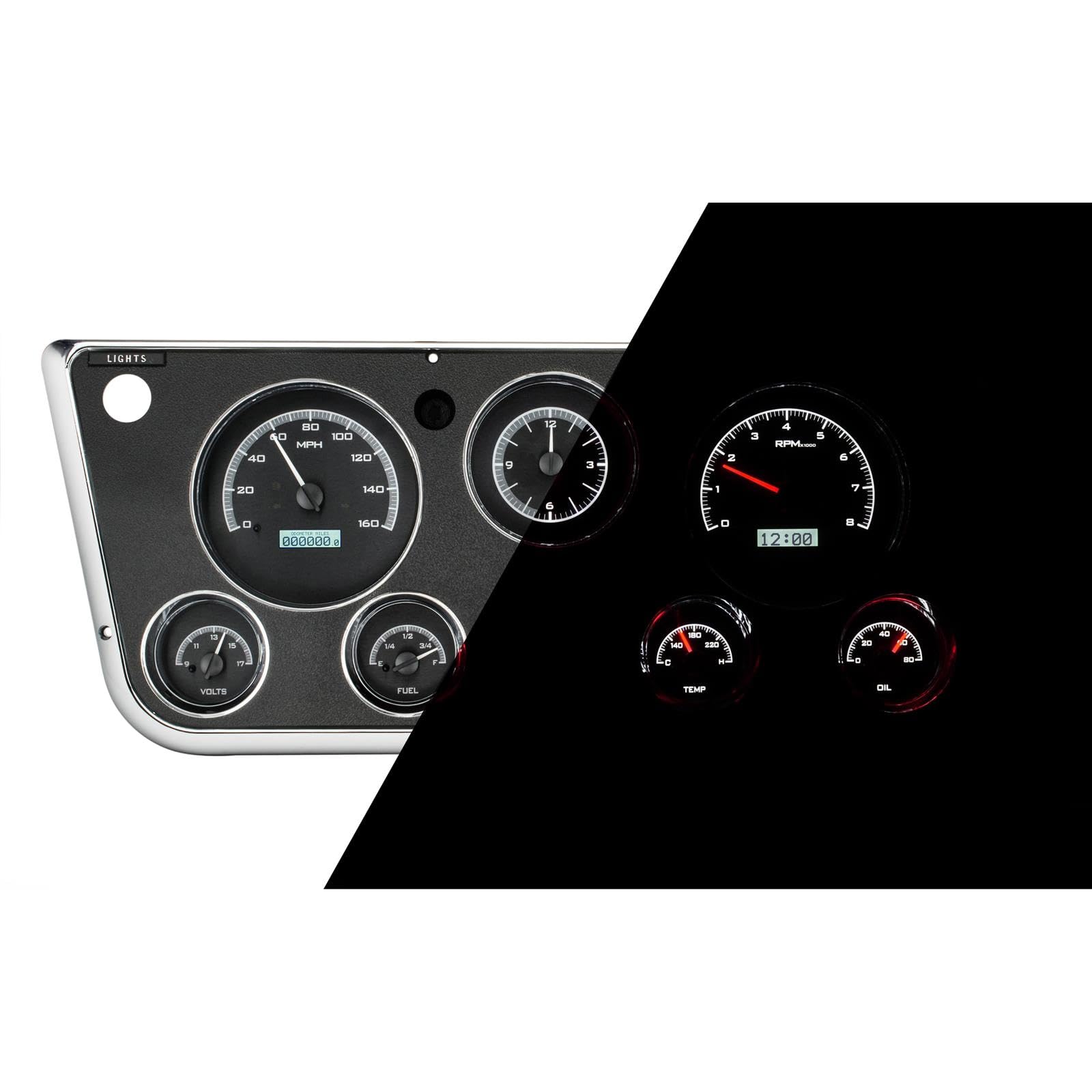 Dakota Digital Analog Dash Gauge & Clock 67 - 72 Chevy Pickup Truck Black Alloy White VHX-67C-PA-K-W