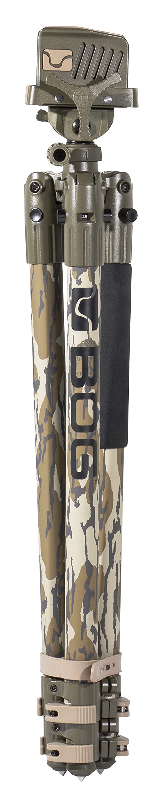DeathGrip BOG Mossy Oak Bottomland Camo Tripod with Durable Aluminum Frame, Lightweight, Stable Design, Bubble Level, Adjustable Legs, and Hands-Free Operation for Hunting, Shooting, and Outdoors