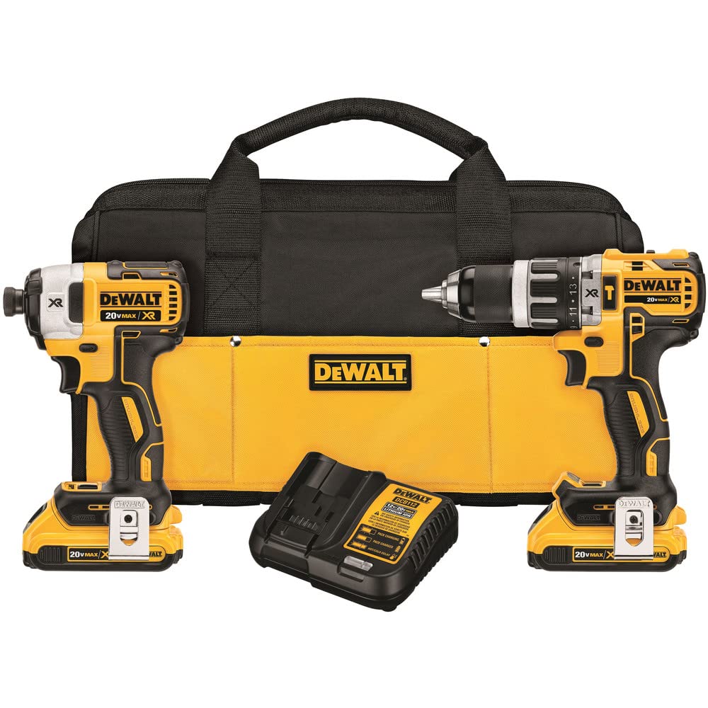 DEWALT Brushless Impact Driver and 20V MAX XR Hammer Drill Combo Kit, Compact 2.0Ah (DCK287D2), Black