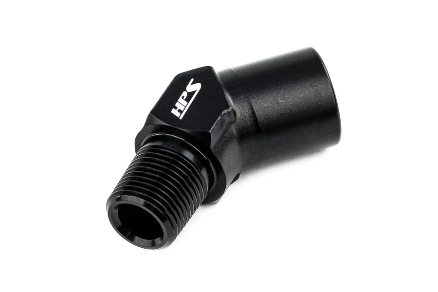 HPS AN915-03 NPT Male To AN Female Adapter Fitting, Aluminum, Size: 3/8 NPT, Angle: 45 degree, Black