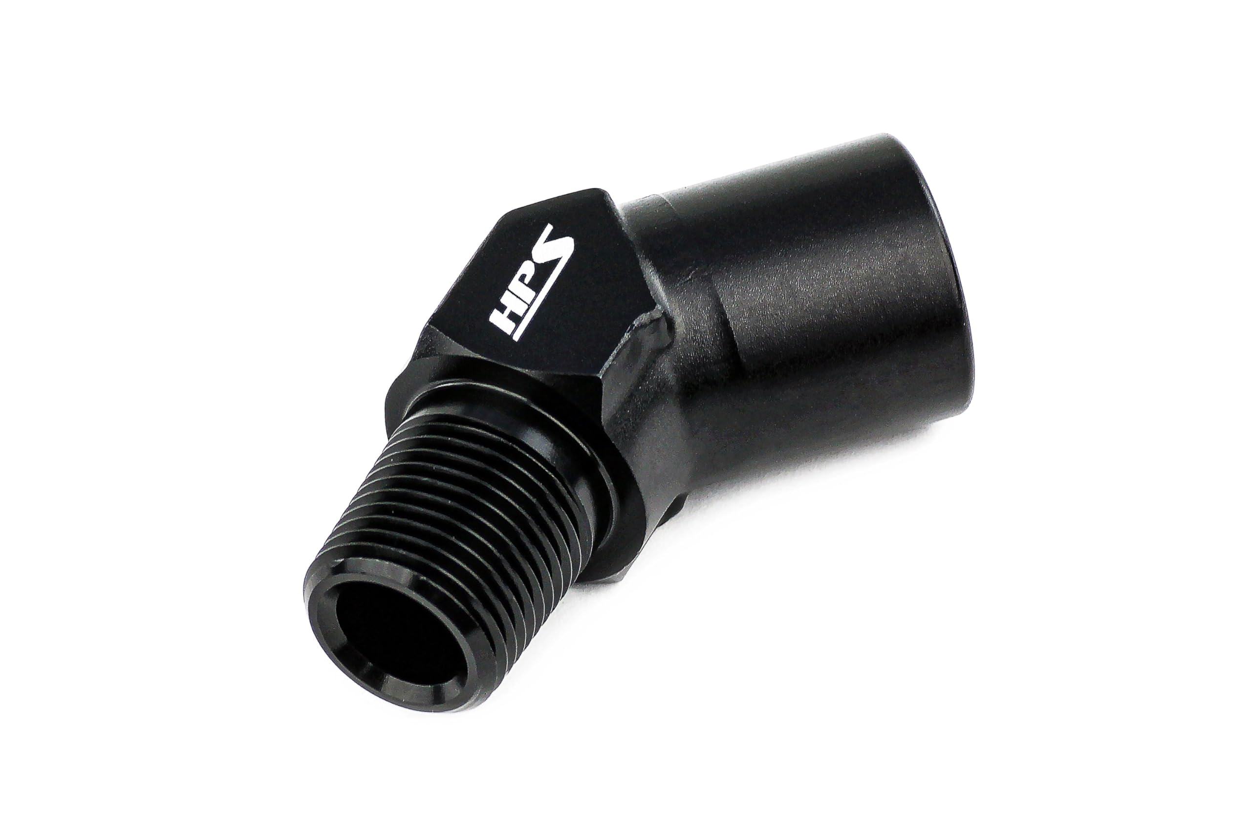 HPS AN915-02 NPT Male To AN Female Adapter Fitting, Aluminum, Size: 1/4 NPT, Angle: 45 degree, Black
